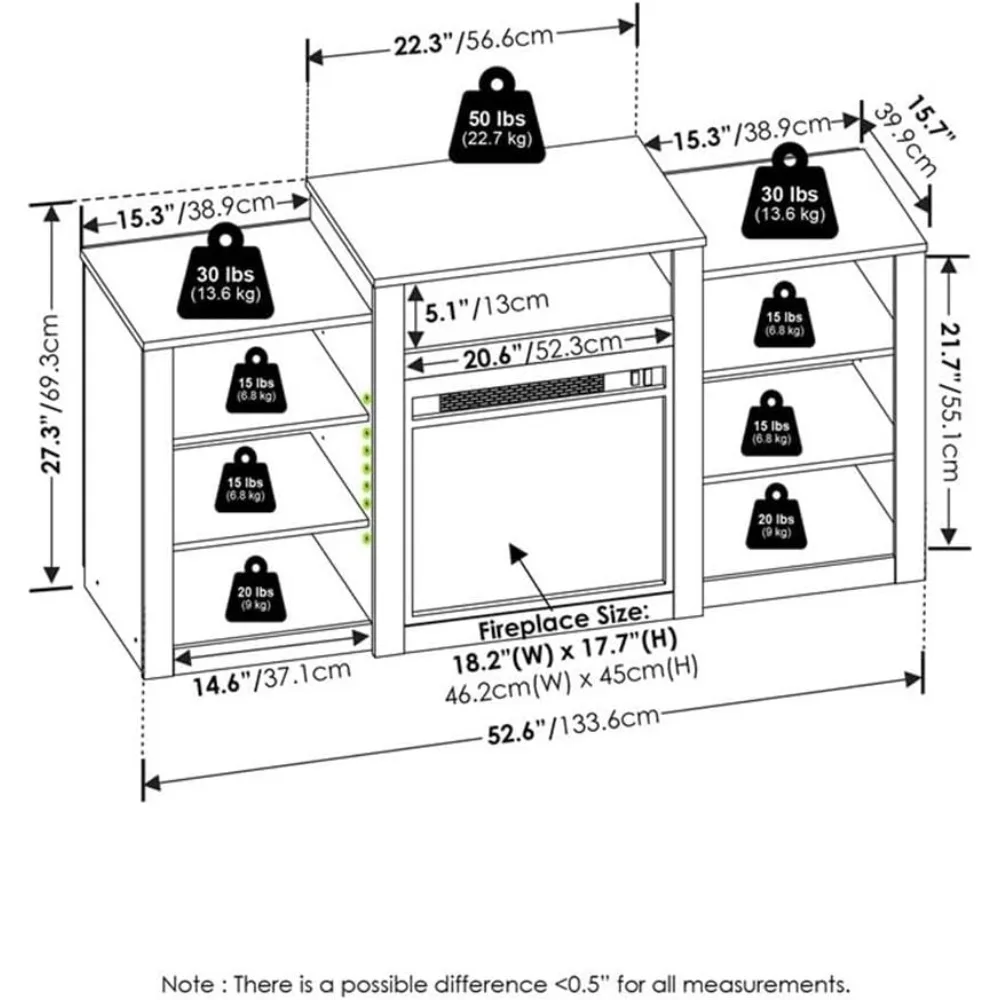 55インチスクリーン対応 電気暖炉付きテレビ台 - 暖房機能付きモダンエンターテイメントセンター