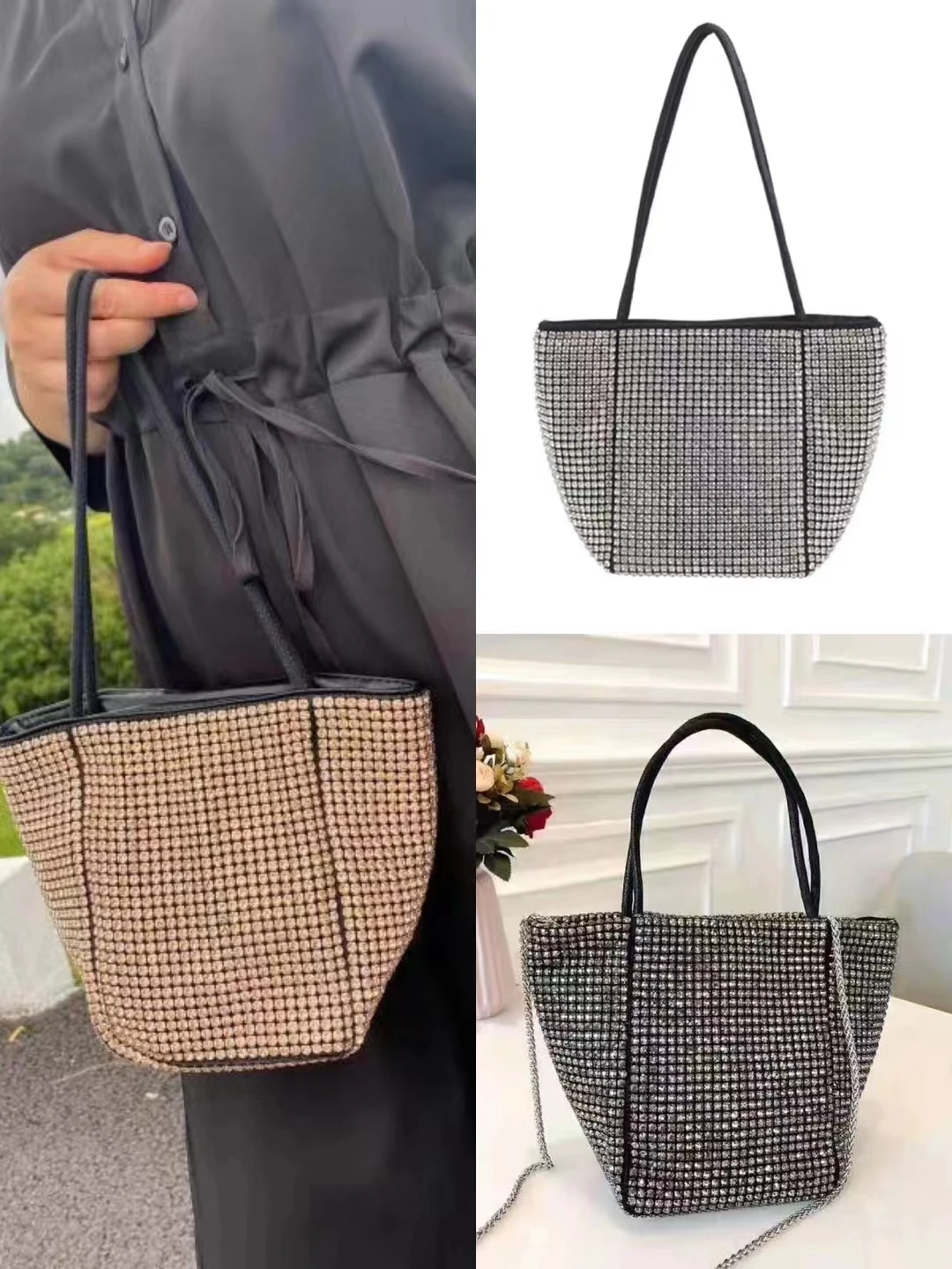 Womens Handbags Chic Diamonds Top-handle Shape Small Tote Bags for Women Shopping Shoulder Bags Crossbody Bags Blings mochila