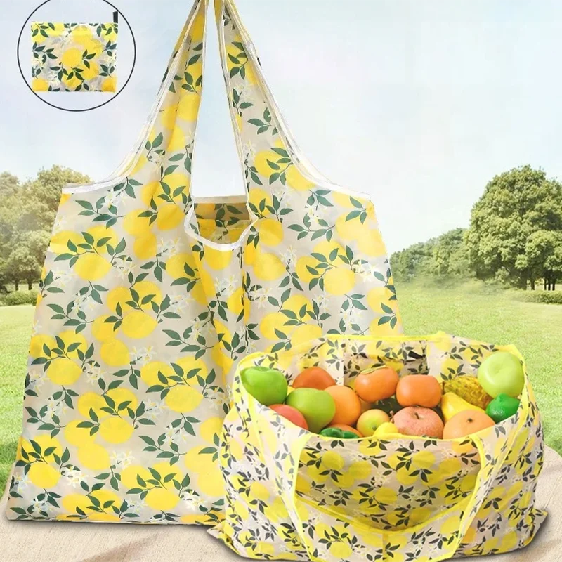 Reusable Grocery Bags Large Washable Shopping Bags Foldable Environment-Friendly Nylon Heavy-Duty Pocket Handbags