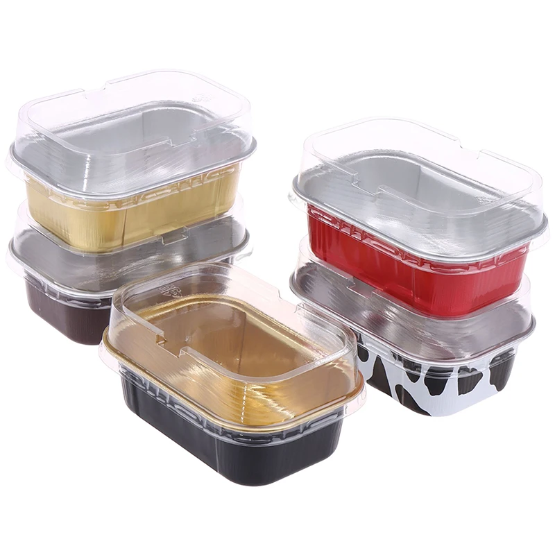 10Pcs Baked Pudding Cake Grilled Cheese With Lid Rectangular Colored Aluminum Foil Baking Cup