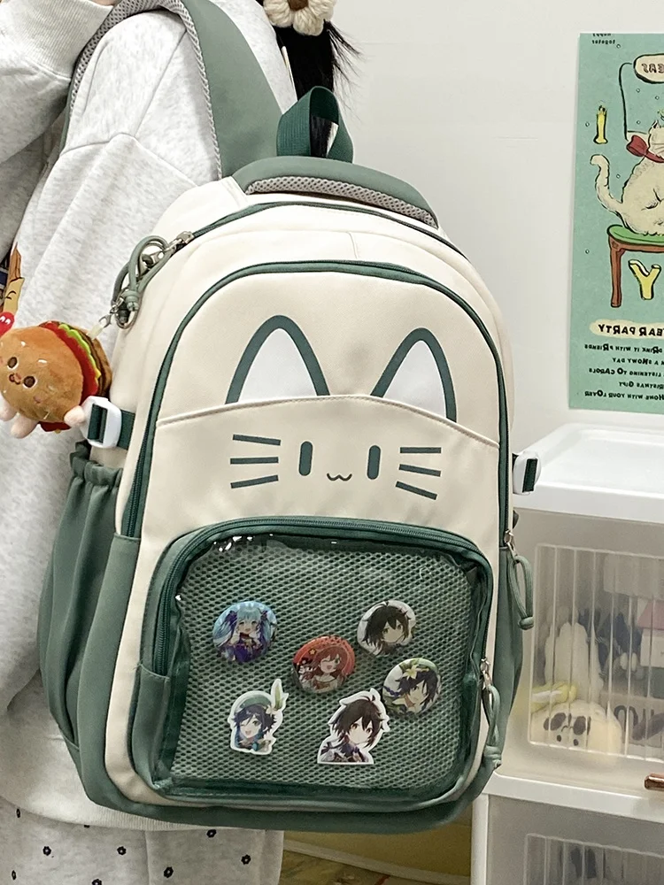 حقيبة مدرسية رائعة بطباعة قطط للفتيات ذات سعة كبيرة وحقيبة ظهر مزدوجة الكتف لطلاب المدارس الإعدادية والثانوية