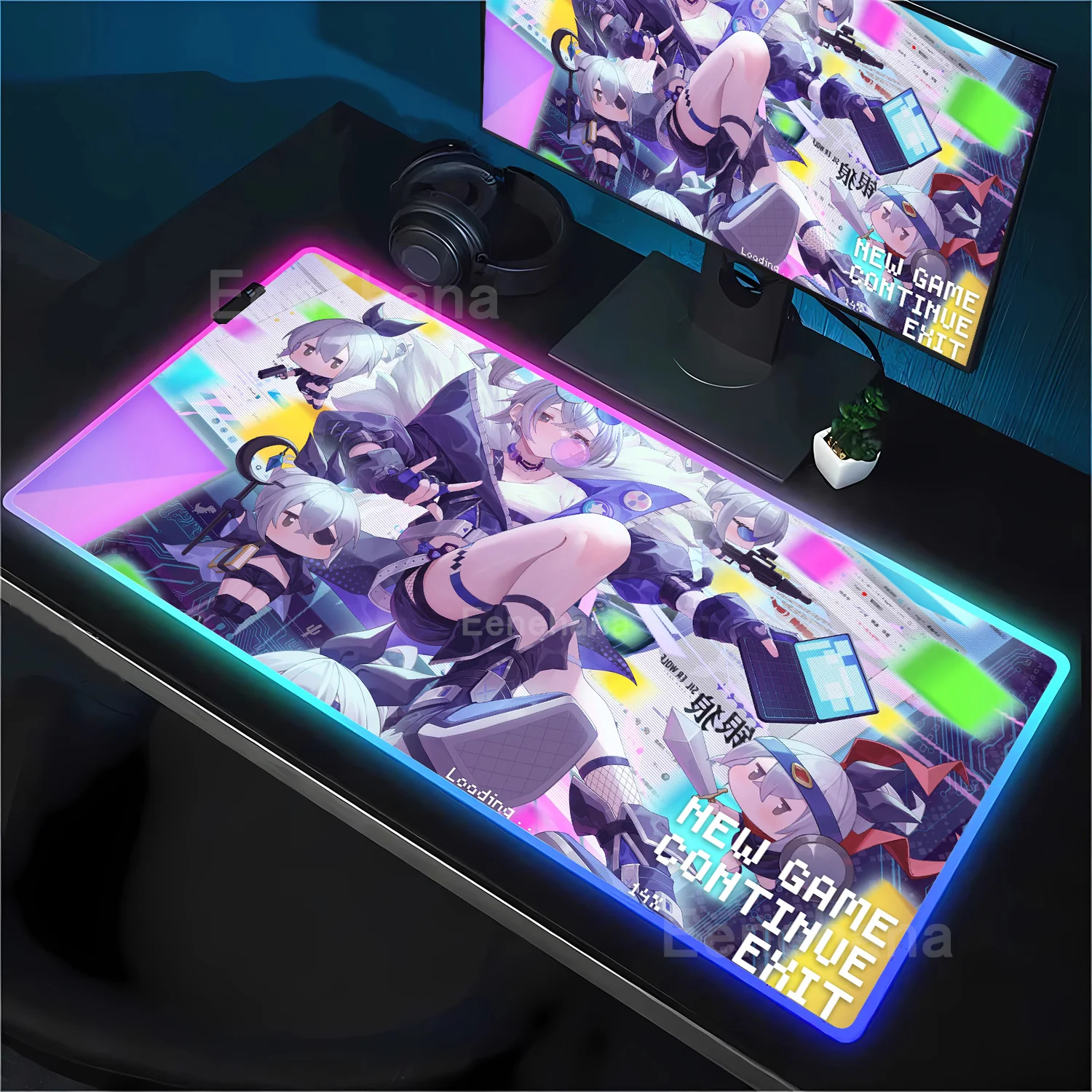 

RGB Mouse Pad HSR Honkai Star Rail Silver Wolf LV.999 LED Mouse Mat Keyboard Anime Girl Kawaii PC Game Large backlight Desk Mat