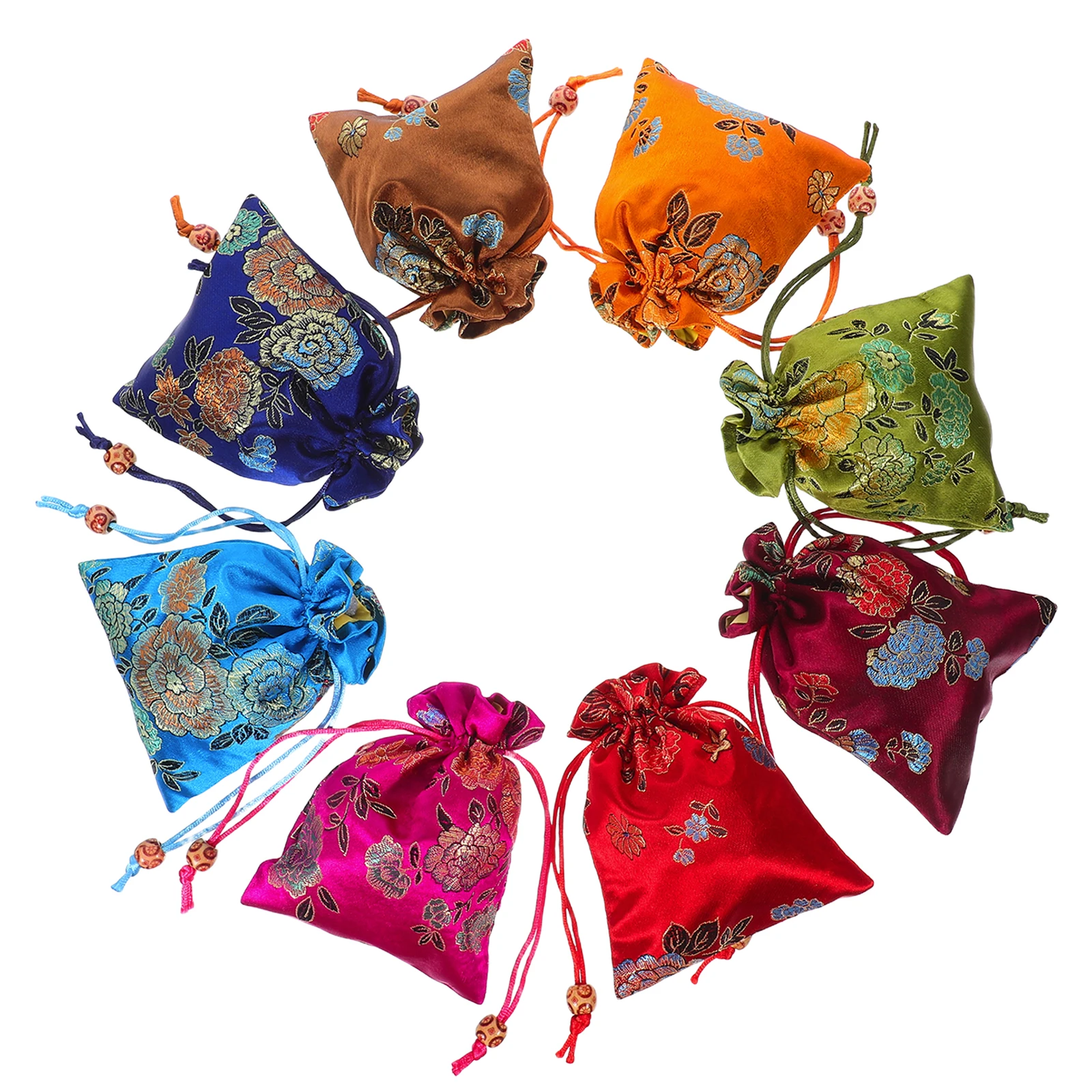 

8pcs Drawstring Pockets Embroidered Flowers Jewelry Bags Cloth Travel Pouches Small Bead Storage Bridesmaid Gift Packaging