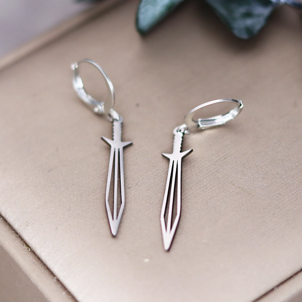 Kinitial Punk Sword Drop Earrings For Women Stainless Steel Creative Dagger Earring Unique Party Gift Jewelry Wholesale