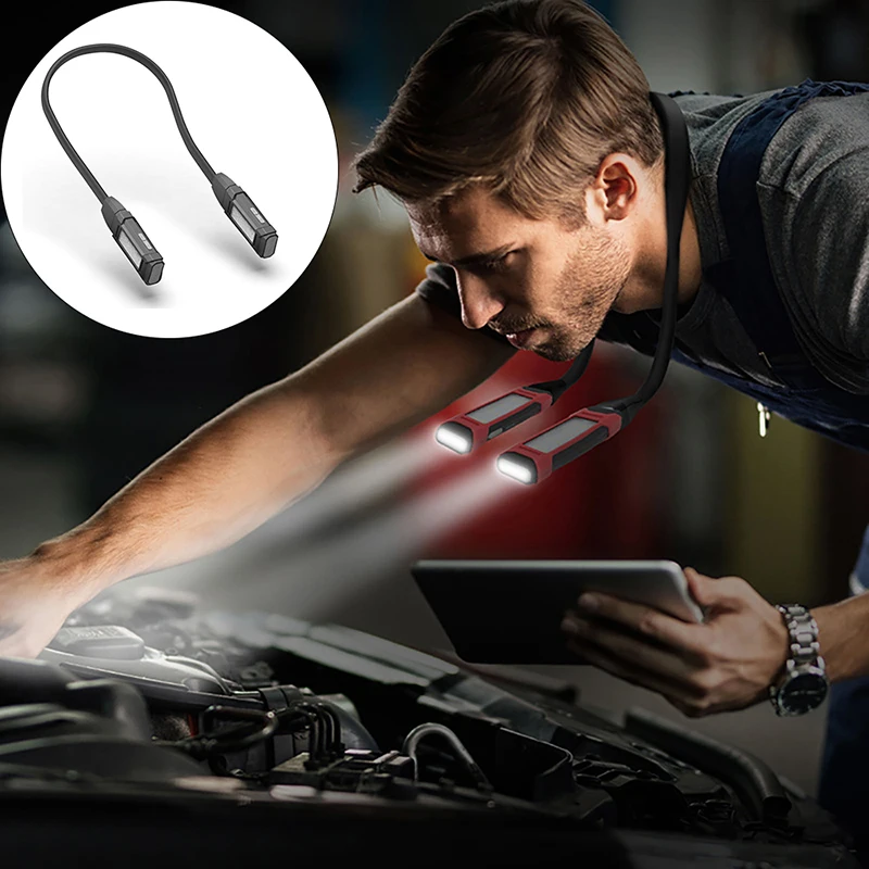 

Rechargeable Work Lights LED Folding Flashlight Outdoor Multifunctional Magnet Hose LED Work Light Hanging Neck Car Repair Light