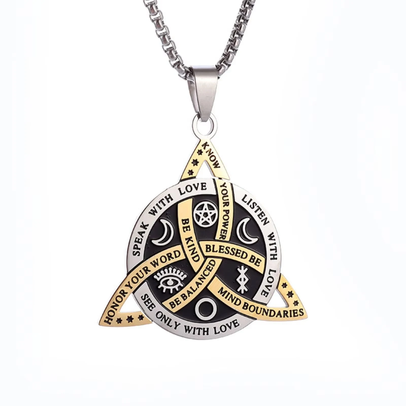 Edelstahl Wicca Dreifachknoten Halskette Keltisches Triquetra Hexen-Anhänger Halskette für Frauen Männer Schutzschmuck Geschenk – Detail 1