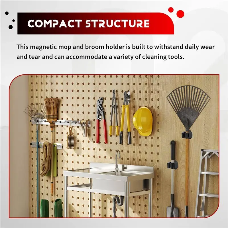 【FLASH DEAL】4 Pcs Magnetic Mop Broom Holder Movable Magnetic Broom Holder Rack, Anti Slip Wall Mounted Utility For Cleaning Tool - view 6