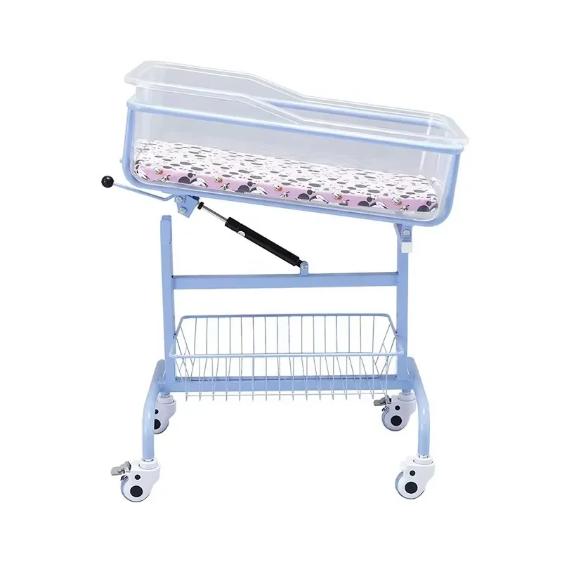 High Quality Stable Hospital Neonatal Crib Adjustable Tilt Baby Bed with Silent Wheels and Storage Basket for Newborn Care