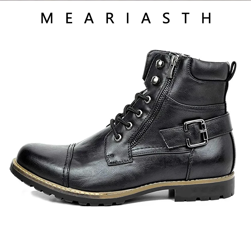 Men Boot Metal Double Zipper Motorcycle Boot Men Leather Britain Ankle Boots Botas Tacticas Hombre Militar Zapatos Para Hombres