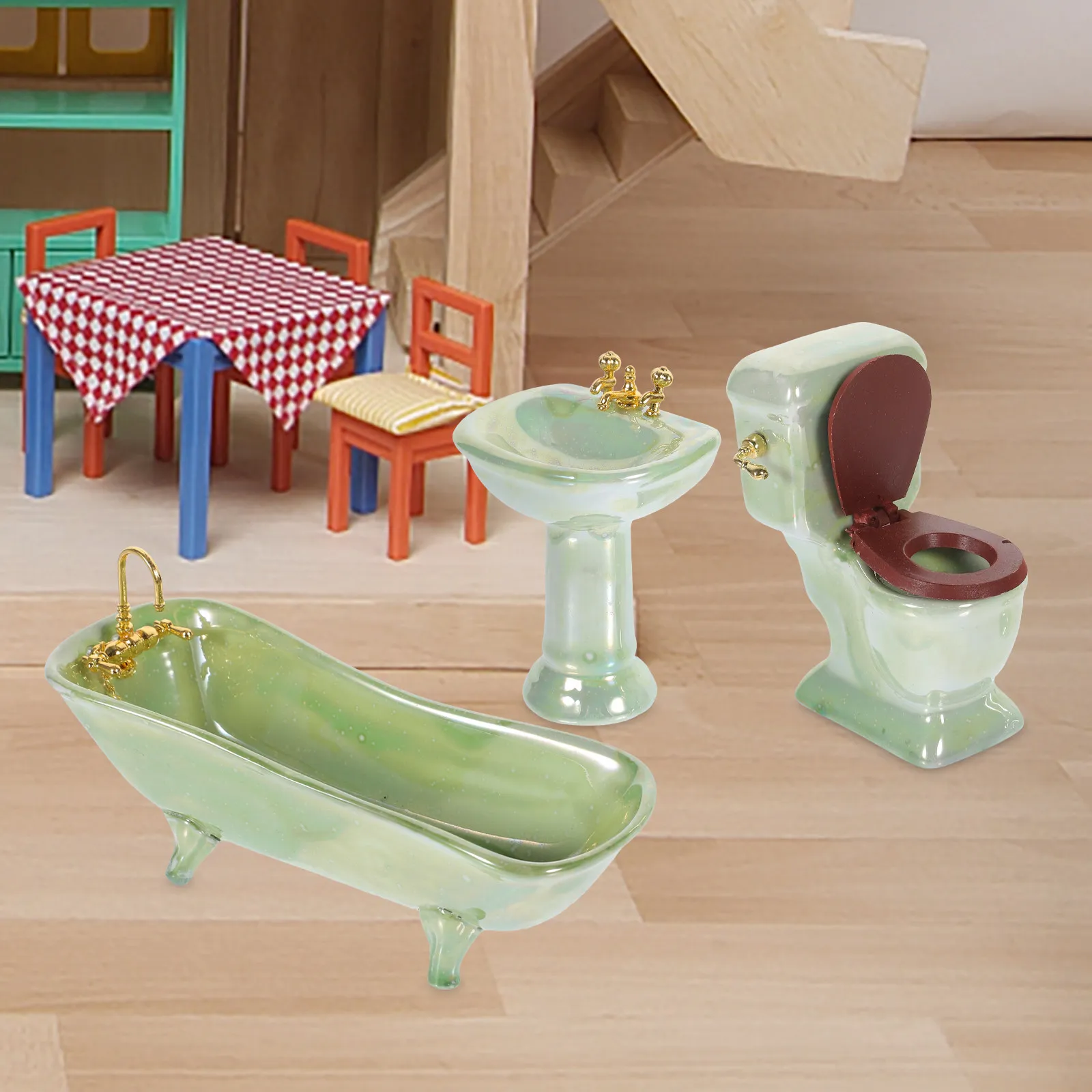 

1Set Tiny Bathroom Furniture Set Premium Ceramic Miniature Bath Accessories Light Tone for Dollhouse Interior Decor Mini Shower