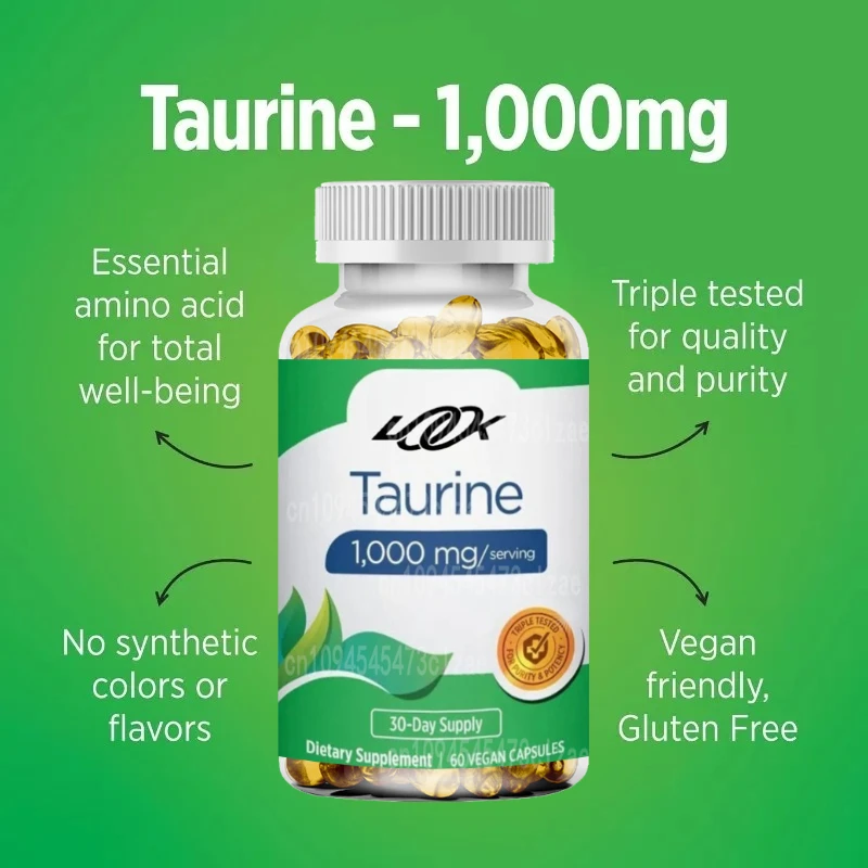 Taurine Supplement -1000 Mg/portion | 60 Capsules of Vegan Capsules for Daily Health Support