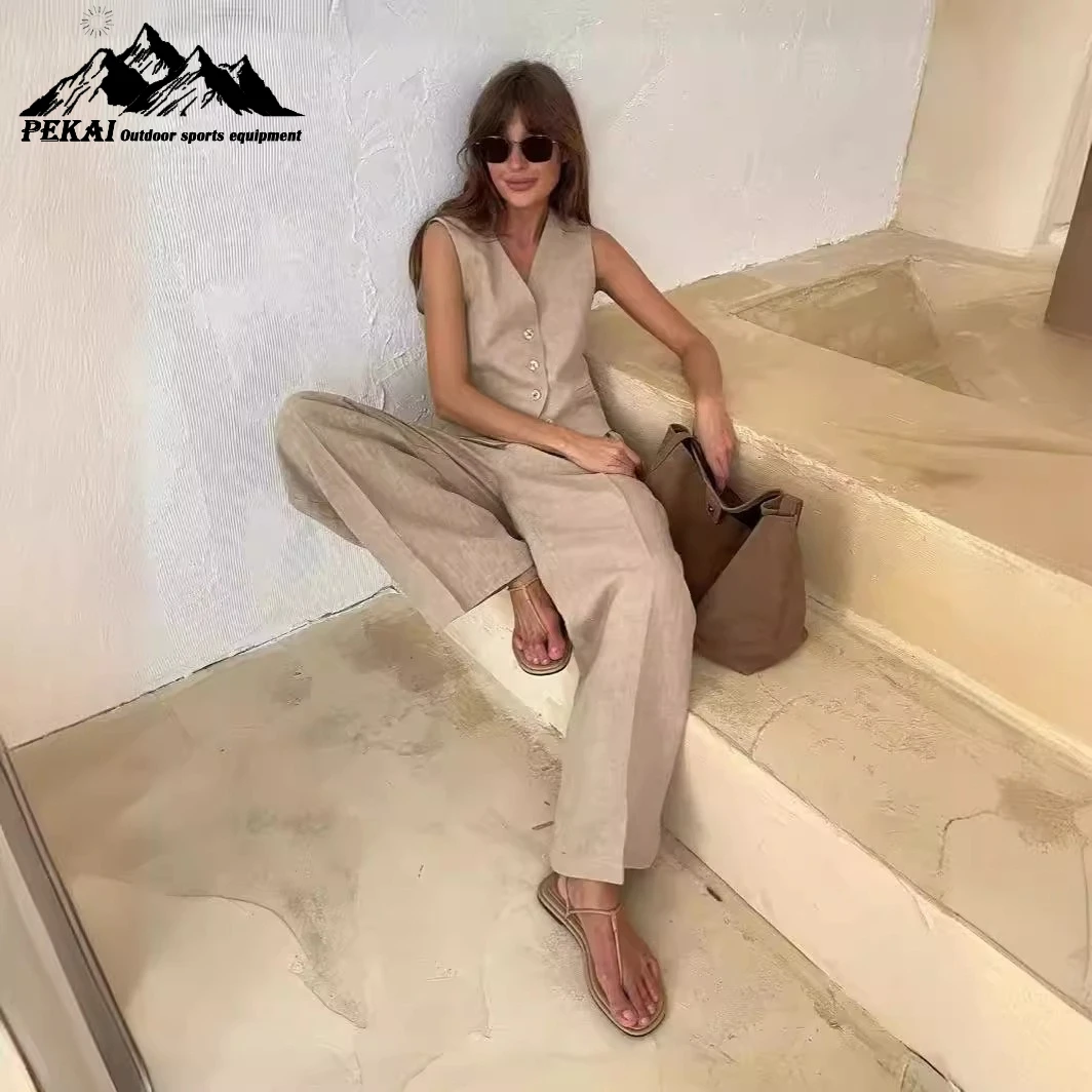 조끼 캐주얼 바지 세트 유럽 및 미국 2025 봄/여름 신상 여성 패션 민소매 조끼 로우 웨이스트 바지 세트