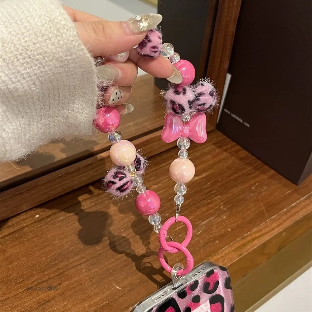 

Korean Colored Bead Hanging Keychain Phone Strap Fashion Short Wrist Bracelet Lovely Phone Pendant Cute Phone Accessories