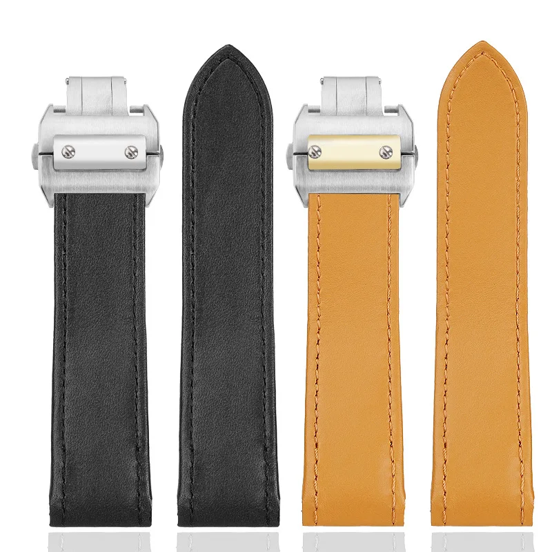 For Cartier Santos 100 Santos100 genuine leather watch strap Folding Buckle Watchband men women bracelet Brown Khaki  23mm
