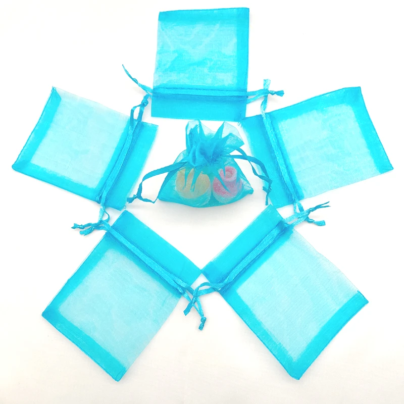 Lake Blue Organza Bag for Candy Storage Drawstring Sachet Party Supplies Jewelry Packaging Wedding Favors Holiday Gift Pouch 100