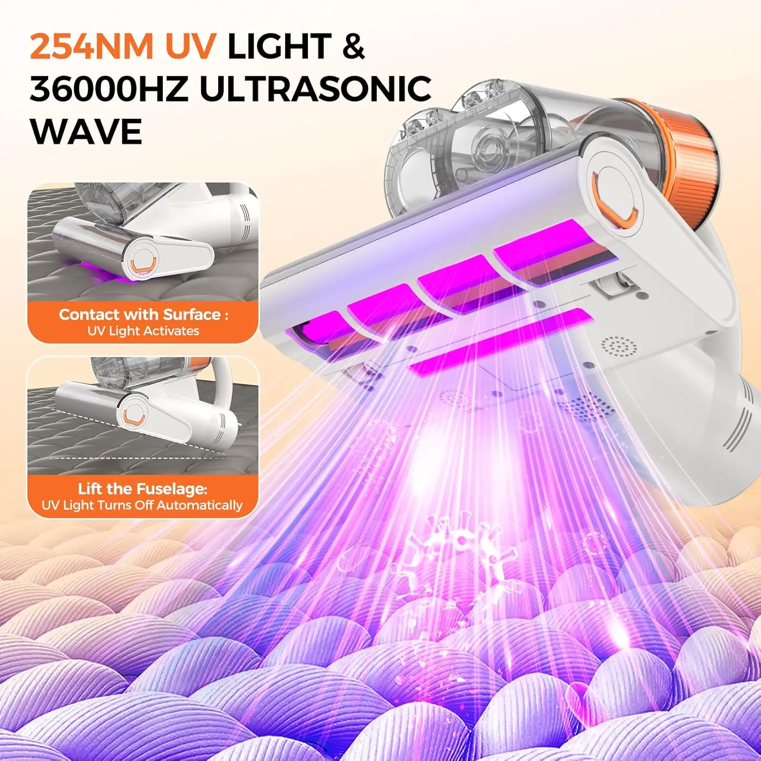 Mattress Vacuum Cleaner,16Kpa 500W Strong Suction Bed Vacuum with UV Ultrasonic and High Heating,Dual Dust Bins with Washable