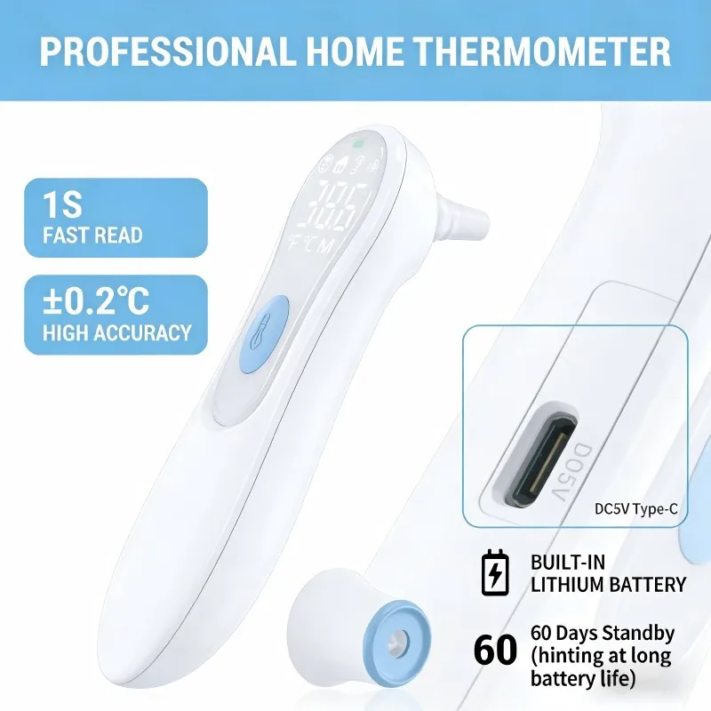 

JUSTLANG Rechargeable Ear Forehead 3in1 Thermometer ℃/℉ Switch LED Screen Infrared Medical Cold Fever Temperature Baby Adult