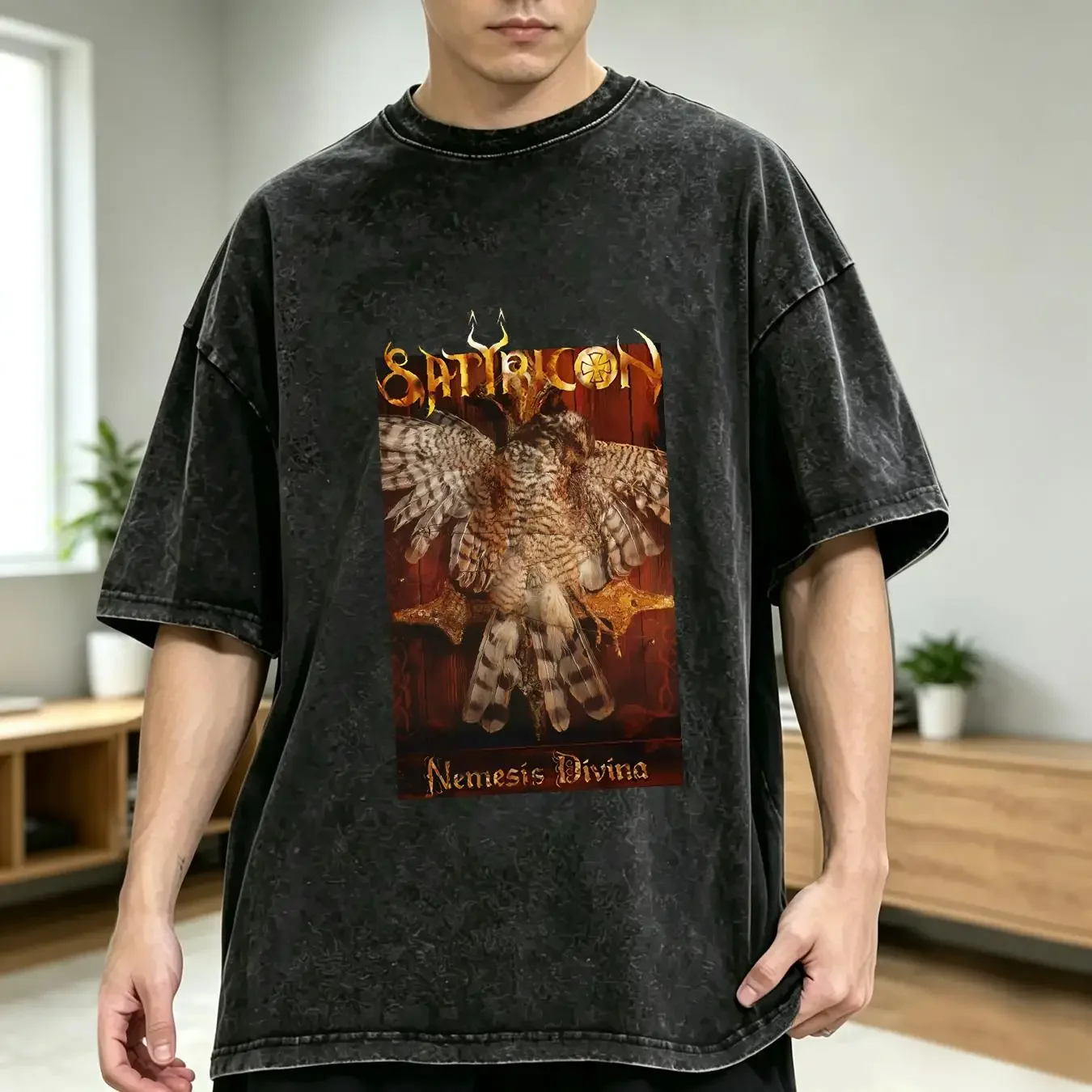 washed T Shirt Limited NWT Satyricon Nemesis Divina Extreme Metal Album S 4XL long or short sleeves vintage Washed Versatile