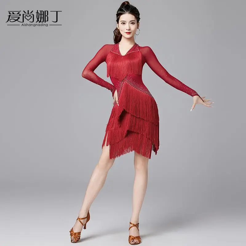red ballroom dance dress NEW Latin Ballroom Dance Dress Modern Salsa Waltz Standard Long Dress#C056 Red