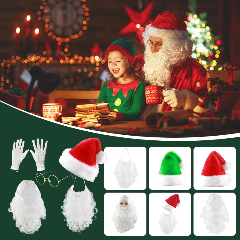 

Christmas Hat Santa Claus Beard Suit Party Dress Up Accessories Christmas Hat Wig Beard Festival Stage Role Play Headwear
