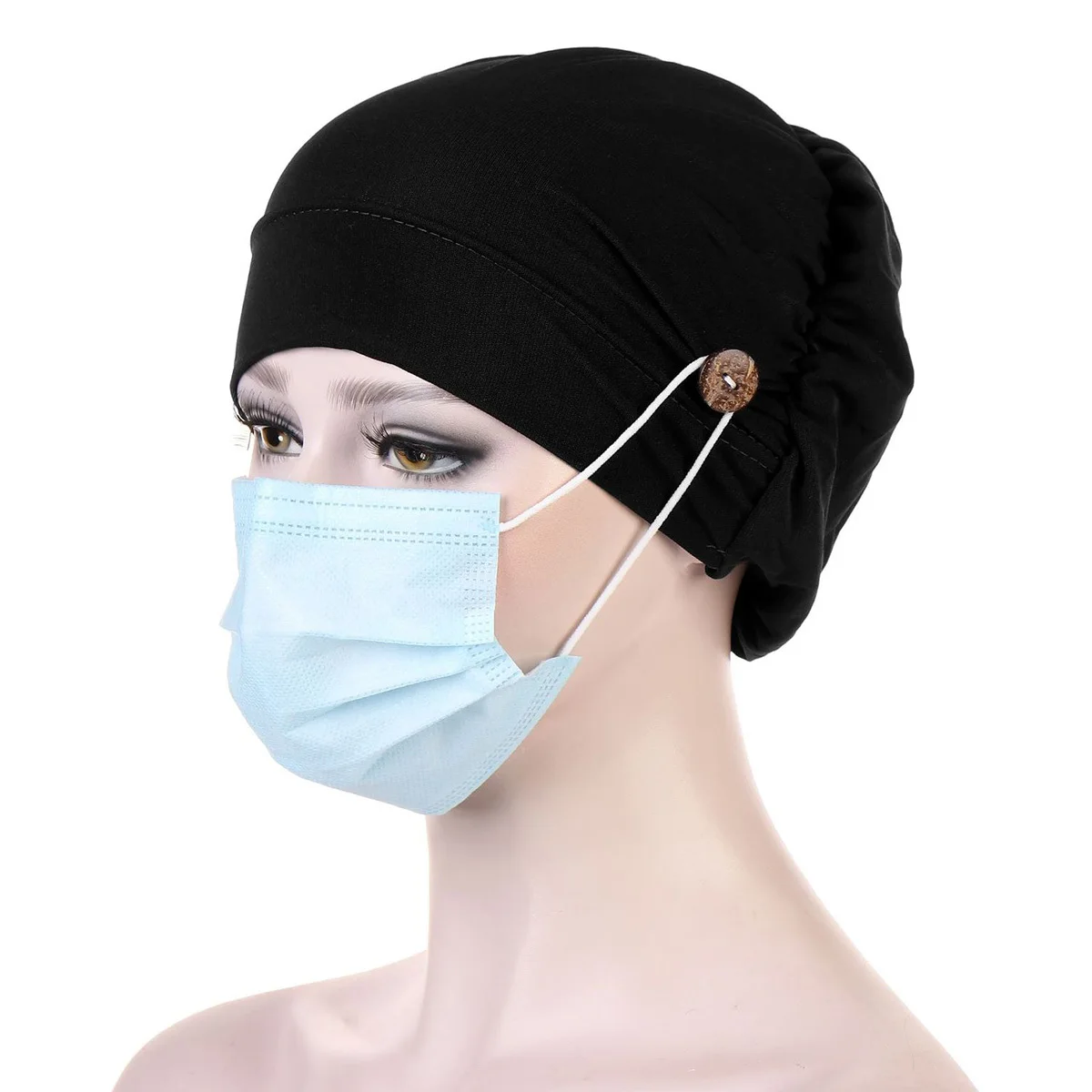 Dames Hoofddoek Zwart Polyester Stretch Chemotherapie Zonnebrandcrème Multifunctionele Hoed Lichtgewicht Ademend Stijlvol Binnen Buiten