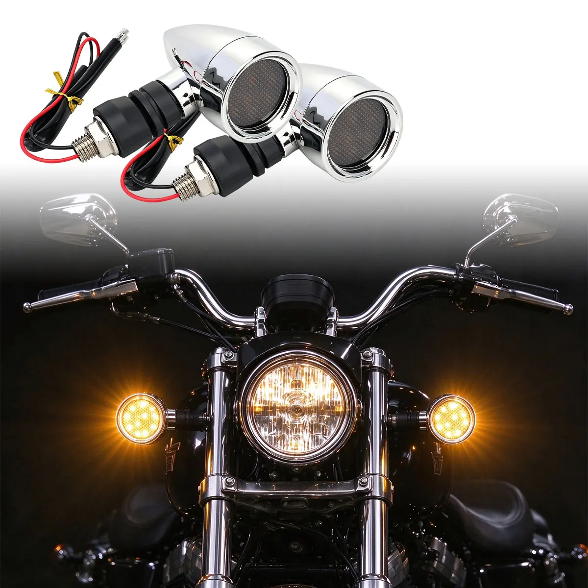 1Pair Motorcycle LED Mini Turn Signal Light Bullet Head Yellow DRL Driving Lamp For Cafe Racer 12V Universal No Flash Light
