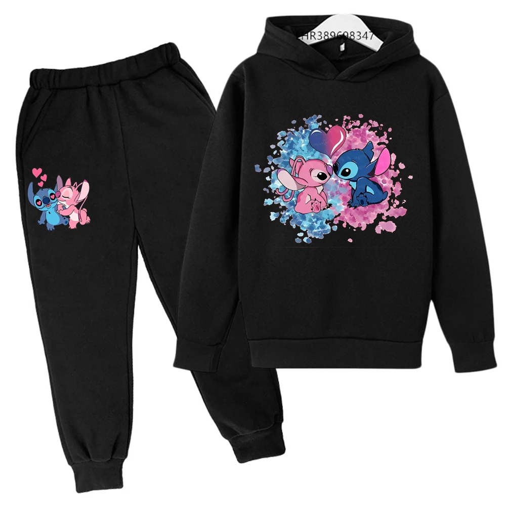 

Stitch Children Boys girls hoodie+pants set Anime clothing Suitable for 3-12 years outerwear sweatshirt Autumn winter Pink coat