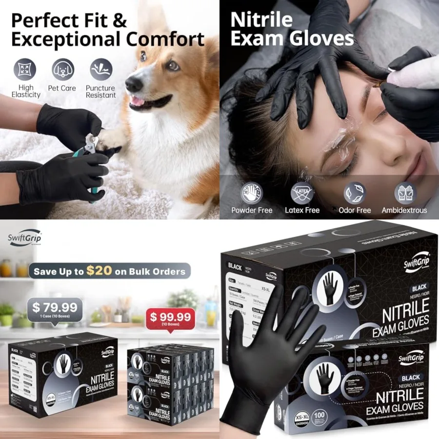 

SwiftGrip Disposable Nitrile Exam Gloves, Nitrile Gloves Disposable Latex Free for Medical, Cooking Esthetician