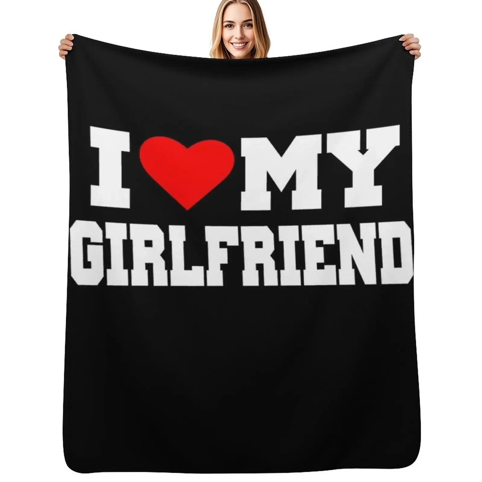 

I Love My Girlfriend Throw Blanket Plaid on the sofa Retros Hairys Camping Blanket