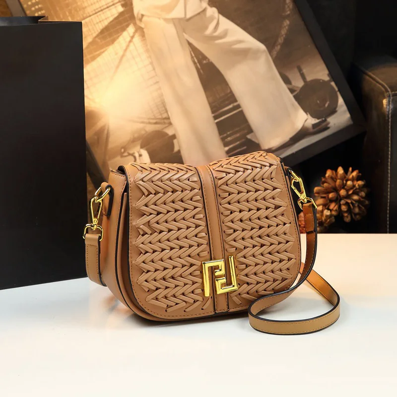 Brand Design Woven Saddle Bag Women's Luxury Genuine Leather Square Bag High-end Shoulder Bag Ladies Commuter Crossbody Bag