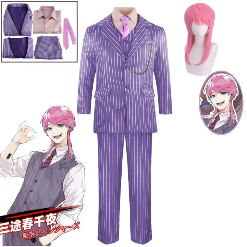 QQ8 Anime Tokyo Revengers haruchiyo Sanzu Akashi traje de cosplay púrpura traje púrpura uniforme camisa corbata Halloween Part5Lk¥