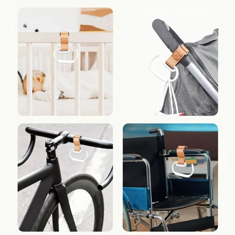 Baby Stroller Hooks Solid Color PU Leather Hanging Hook Heavy Duty Kids Cart Organizer Stroller Accessories Bicycle Accessories image 5