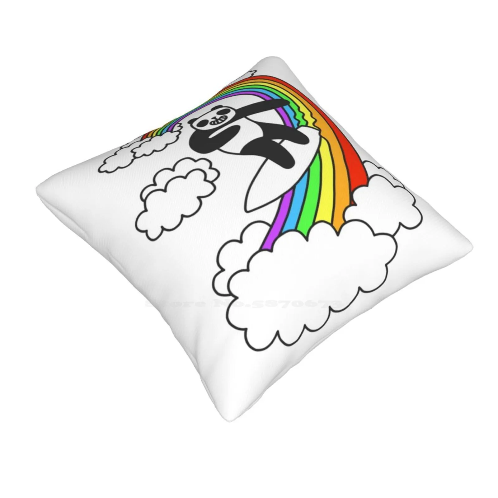 Pandas Surf Rainbows Pillows Case Bedroom Home Decoration Pandas Rainbows Surfing Surfboard Surfer Waves Panda Bears Sky Clouds