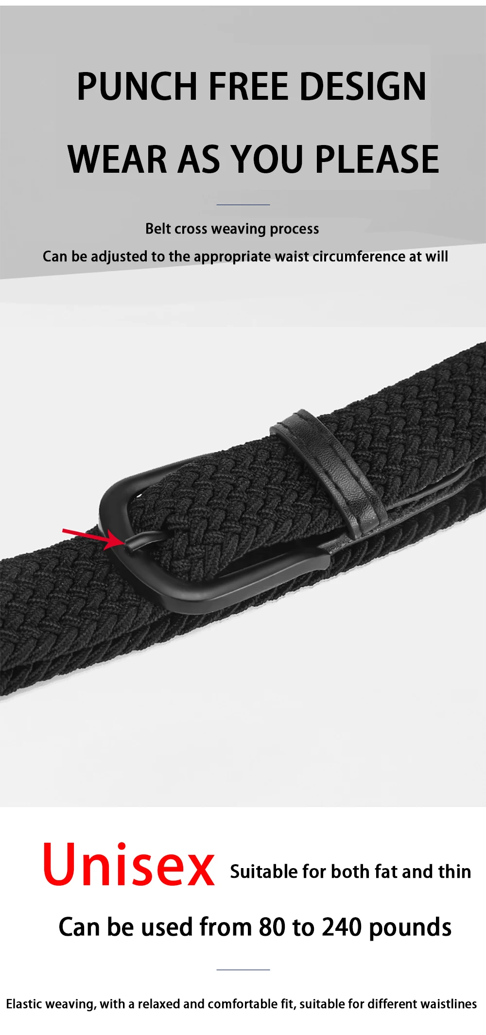 Herrengürtel, lässig, gewebt, elastischer Gürtel, Outdoor-Sport, Damengürtel, kein Stanzen erforderlich, Klettern, Arbeitsgürtel für Männer und Frauen, modisch – Detail 3