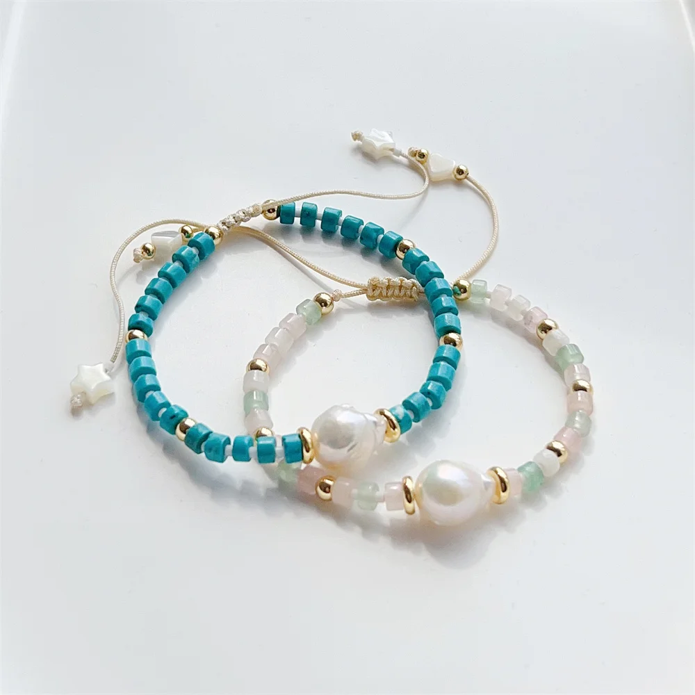 KKBEAD Luxury Natural Recycled Pearl Bracelets Set Jewelry for Women Vintage Natural Turquoise Bracelet Pulseras Femme