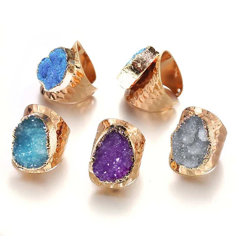

Handmade genuine natural stone crystal cluster rough irregular crystal natural rough ring foreign trade jewelry