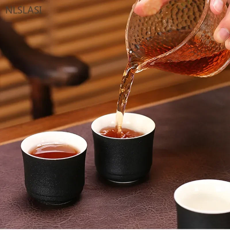 60/80ml Black Ceramic Teacup Handmade Porcelain Tea Cup Custom Tea Accessories Home Master Cup Portable Tea Set Meditation Cup