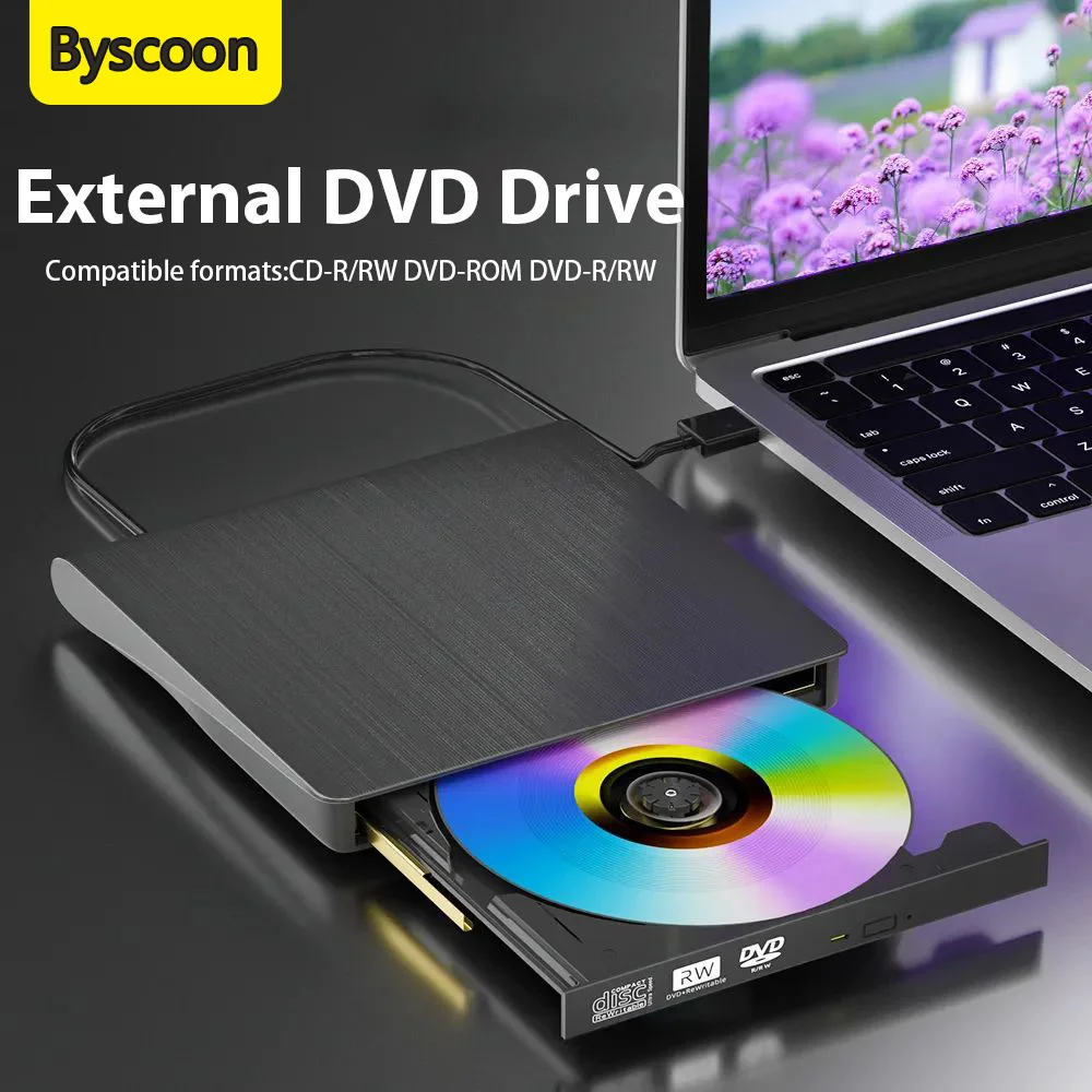 

Внешний DVD-привод Byscoon для ноутбука, ПК, проигрывателя компакт-дисков, оптический привод USB 3.0, записывающая запись компакт-дисков, совместимая с Windows 10 11 Linux Mac OS