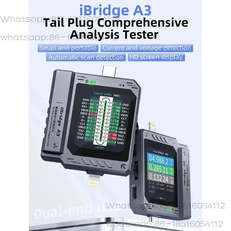 iBridge A3 Phone Tail Plug Detector Support Lightning Type-C for  Charge Error Tester Detector Repair Tool