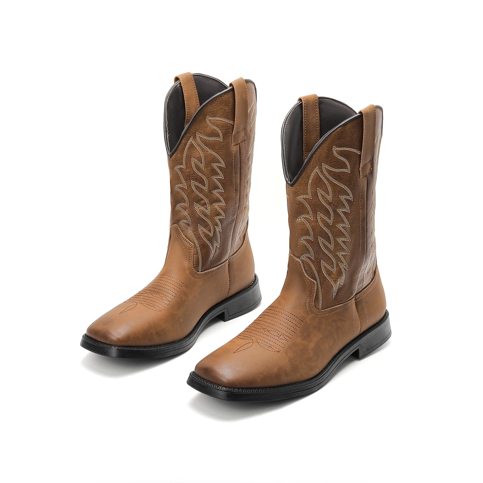 Kowbojki męskie na szerokie stopy z kwadratowym noskiem, klasyczne haftowane, wytrzymałe, tradycyjne buty country, buty bez pięty.