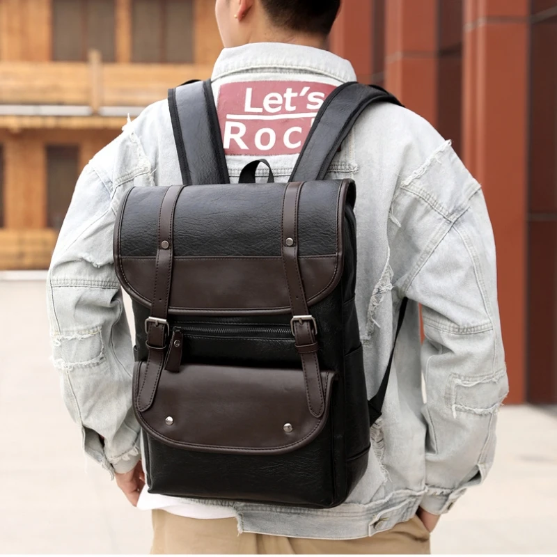 Vintage Laptop PU Leather Backpacks for School Bags Men Travel Leisure Large Capacity Waterproof Backpacks Students Schoolbags