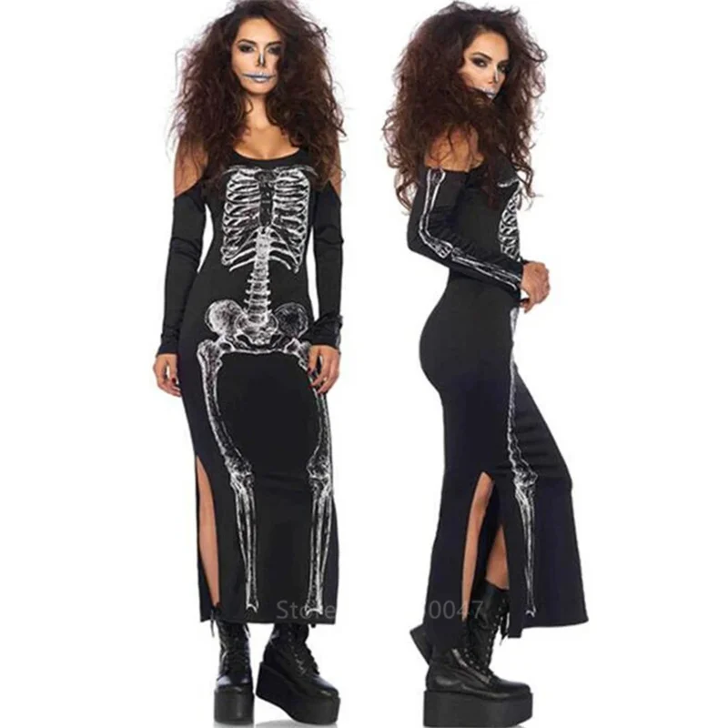 2025 New Skeleton Costume Women Dress Disguise Witch Day of The Dead Jumpsuit Horror Bride Cosplay Carnival Party Vampire Fa abc