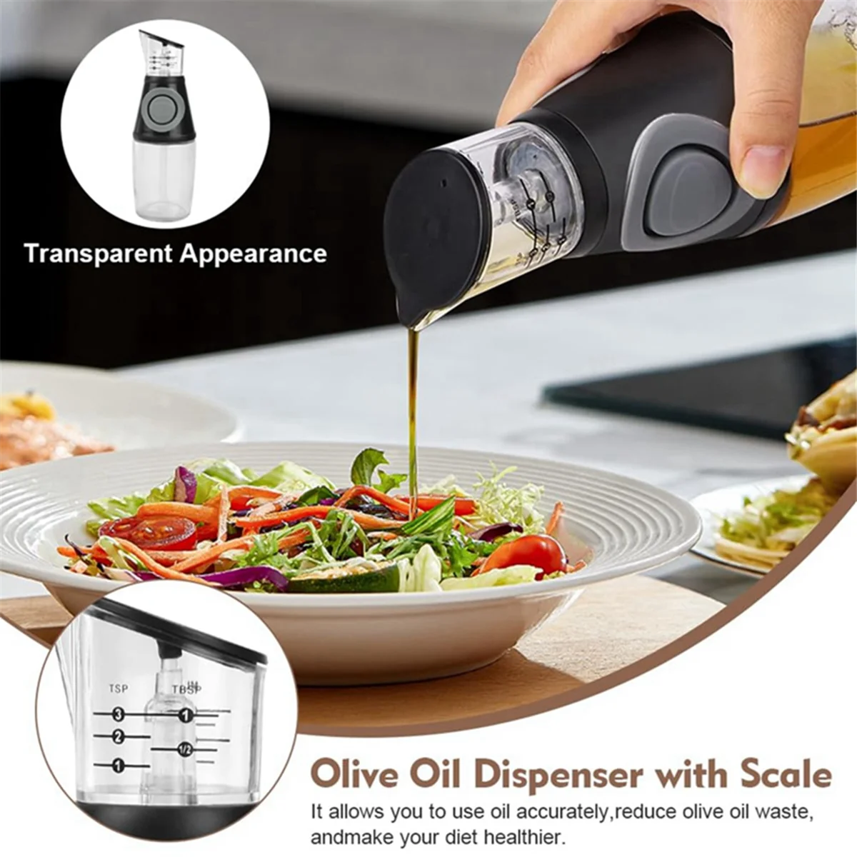 Oil Dispenser with Dosing Pump and Measuring Cup 250ML with Cleaning Brush