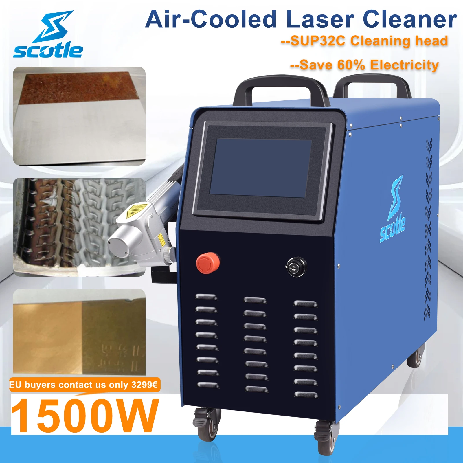 Przemysłowy laser światłowodowy 2KW do czyszczenia, 2000W, chłodzony powietrzem, do usuwania rdzy, czyszczenia metalu, oleju i farby, głowica czyszcząca SUP32C