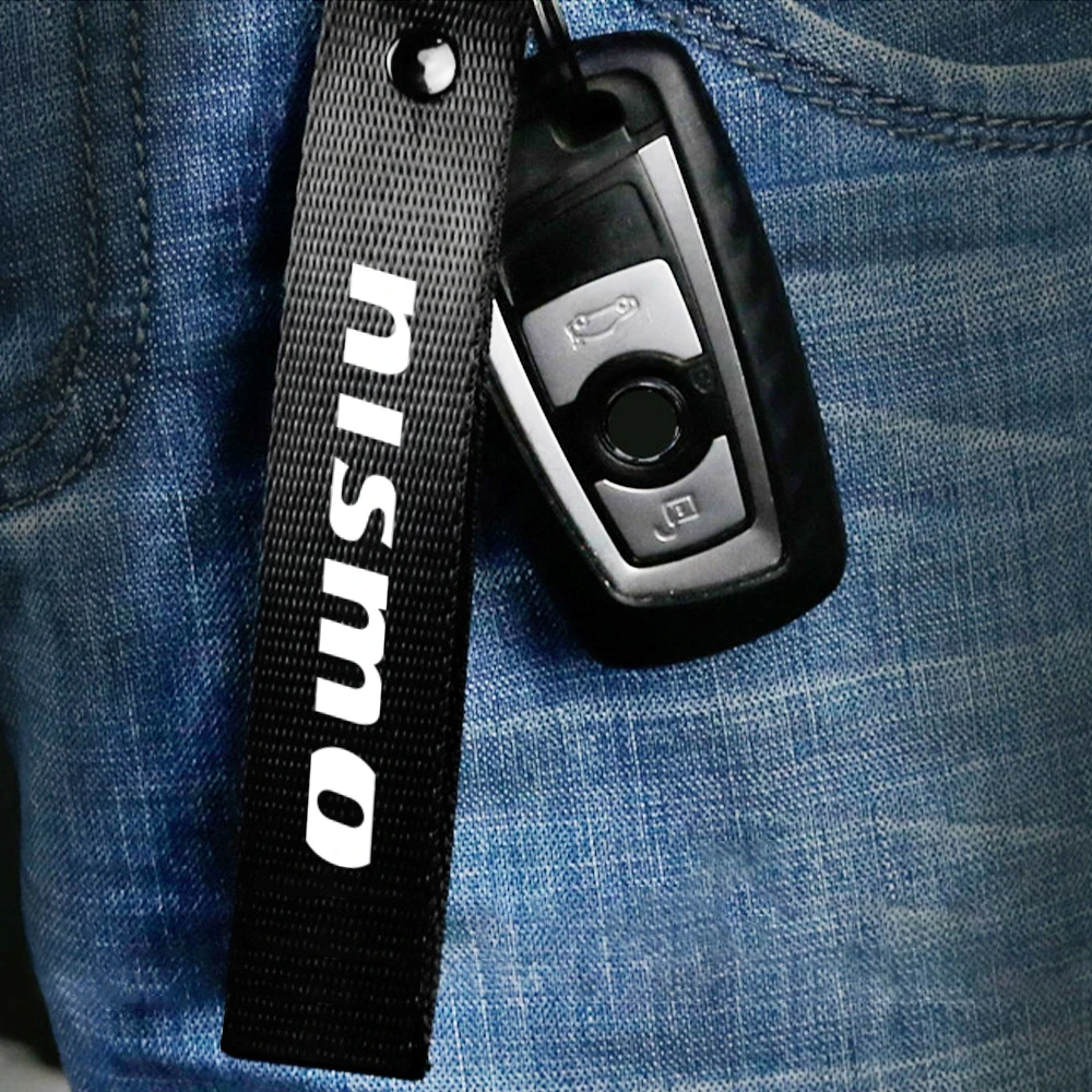 1Pcs 3D Car Styling Metal Nylon Ribbon Webbing Strap Keychain KeyRings For Nissan Qashqai J11 J10 X-trail T32 Juke Altima Nismo