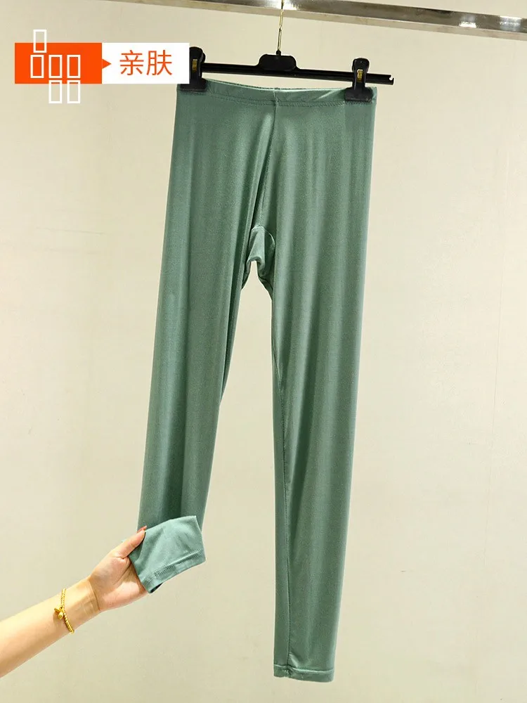 Leggings Femininas de Modal de Cintura Alta, Ajuste Slim, Calças Quentes para Outono e Inverno, Tamanho Plus, Calças Longas