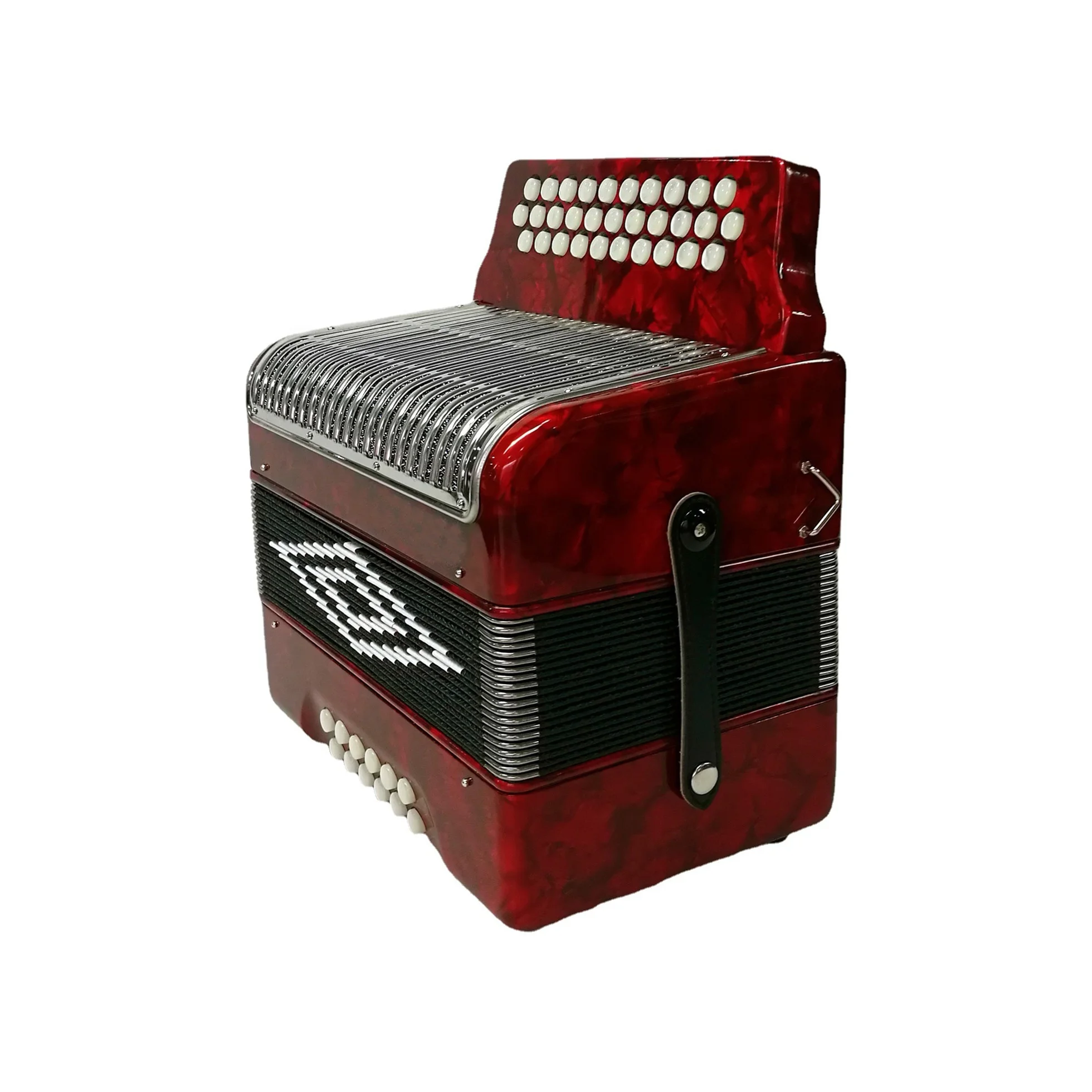 SEASOUND OEM Professional 12 Bass Button Accordion Instrument 31-Button JB3112C with Red and White Buttons Wood Material