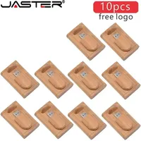 JASTER 10PCS LOT Wooden USB 2.0 Flash Drives 128GB Free logo Business gift Pen drive 64GB Maple wood 32GB Memory stick USB stick