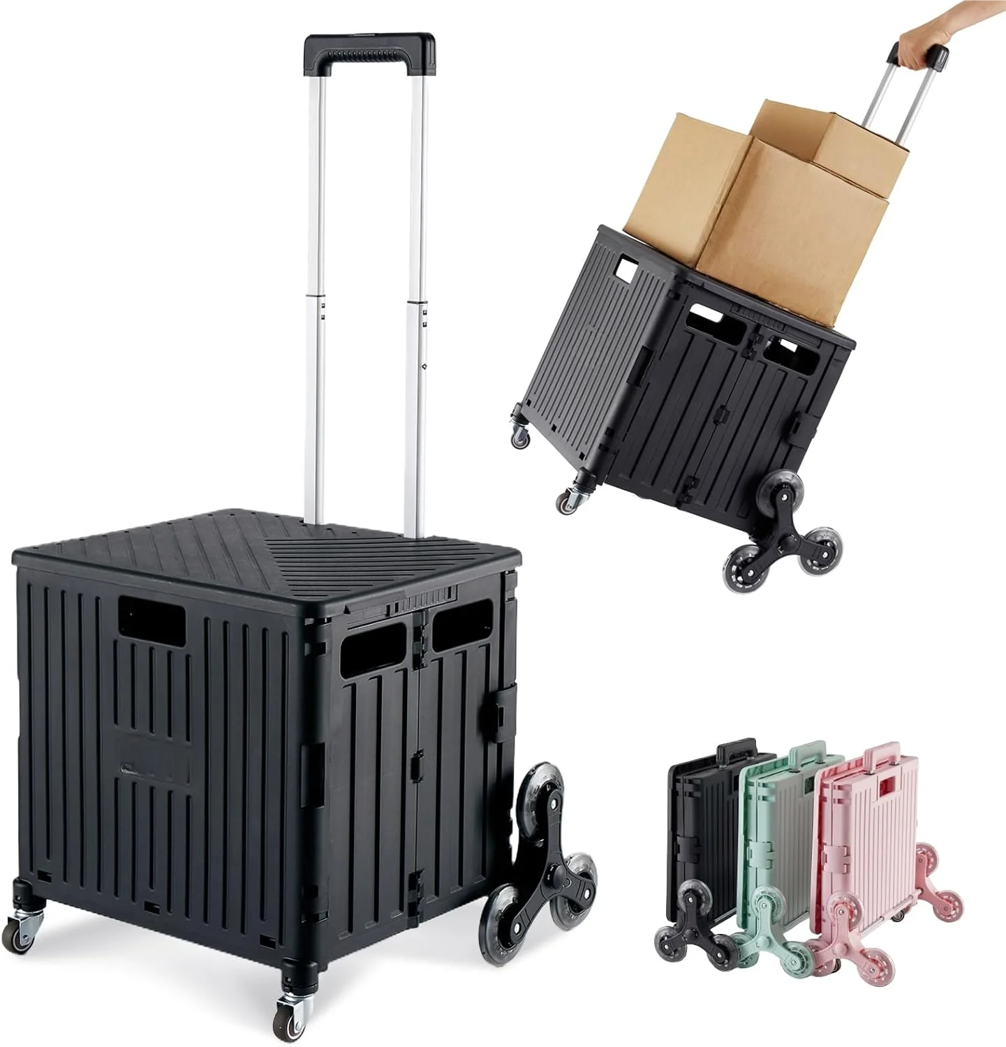 

접이식장바구니,Foldable Utility Cart with Stair Climbing Wheels, Collapsible Rolling Crate with Telescoping Handle, Folding Shopping