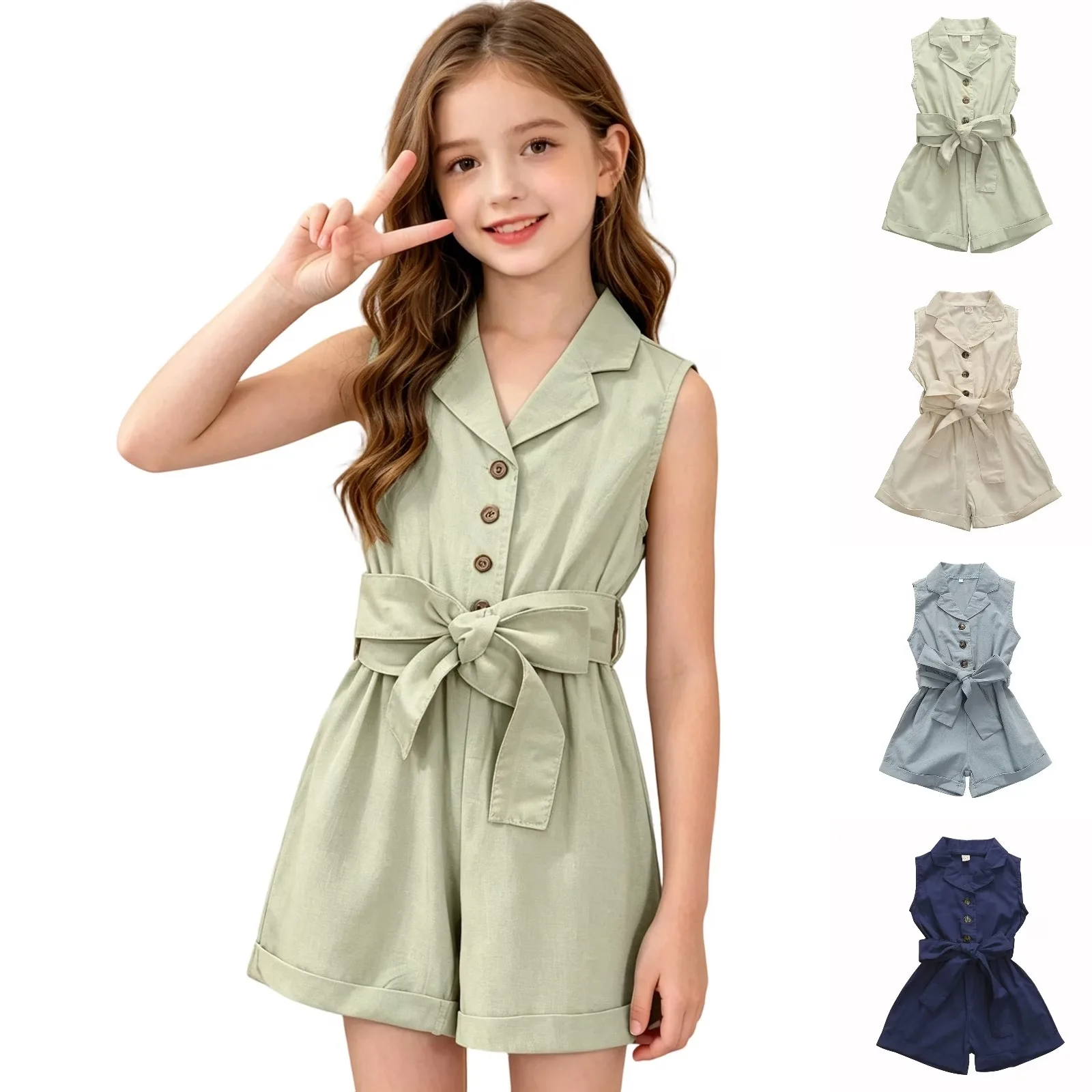 Toddler Girls Sleeveless Overall Rompers Casual Leg Short Summer Outfits with Pockets Girls Outfits size 12-18 Months